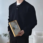 Trendy Solid Color Men'S Sweater Polo Shirts 2025 Autumn Winter New Casual Long Sleeve Knitted Jumpers Men Fashionable Sweaters